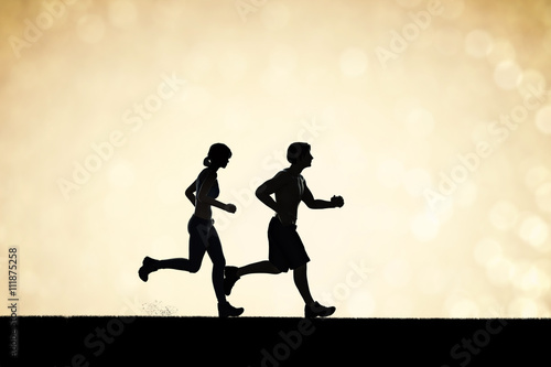 silhouette couple running together concept