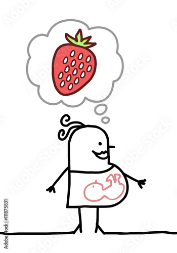 cartoon  pregnant woman thinking about strawberry