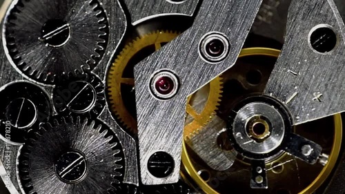 Vintage watch mechanism working macro steel filtered (looped video)