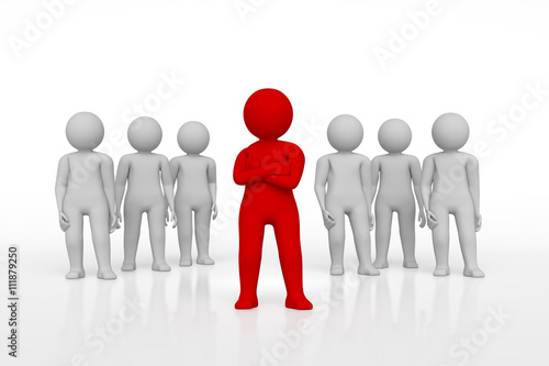 Wallpaper Mural Small person the leader of a team allocated with red colour. 3d rendering. Isolated white background. Torontodigital.ca