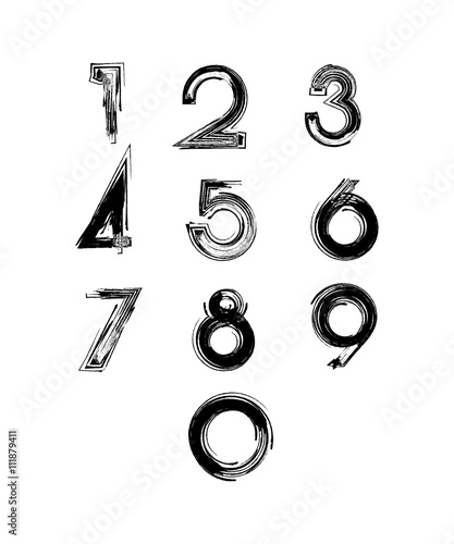 Numbers painted brush collection. Vector symbols set.