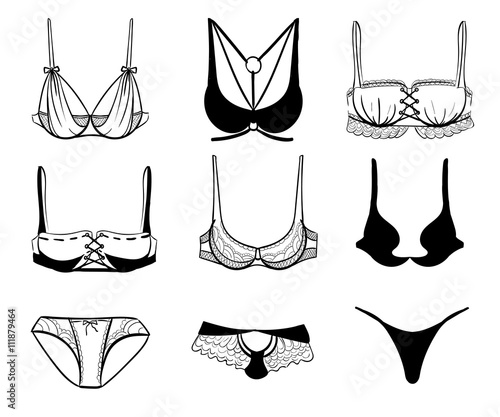 Female fashion lingerie. Sexy lacy lingerie set. Vector lingerie collection