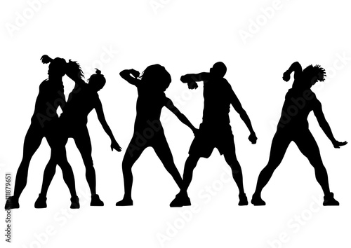Young people in fitness classes on white background