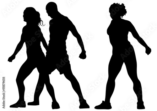 Young people in fitness classes on white background