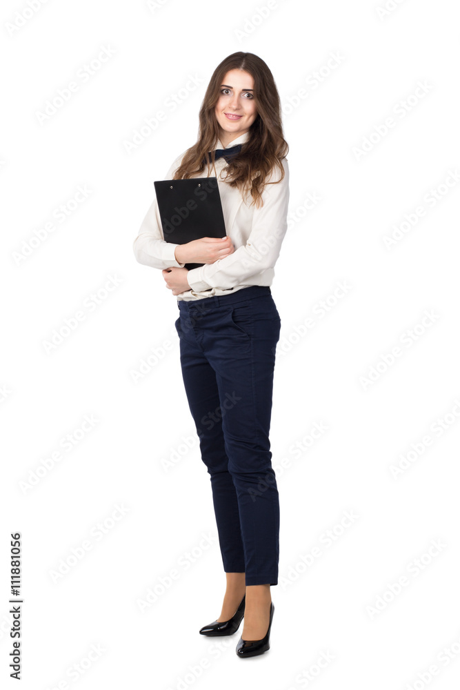 Secretary with clipboard, isolated on white Secretary with clipboard, isolated on white
