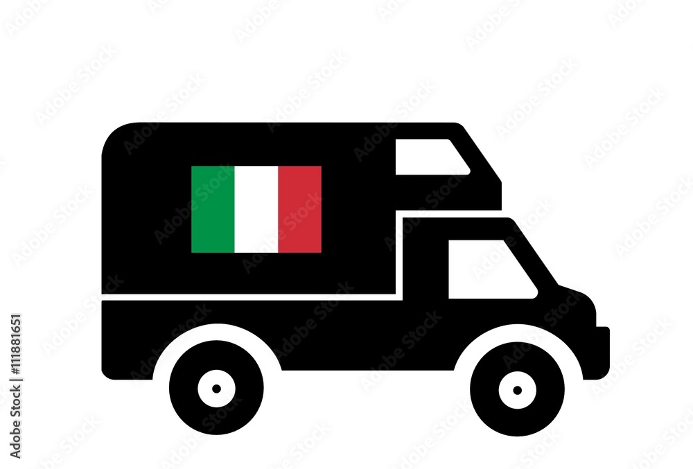 Drapeau de l'Italie sur un camping-car Drapeau de l'Italie sur un camping-car