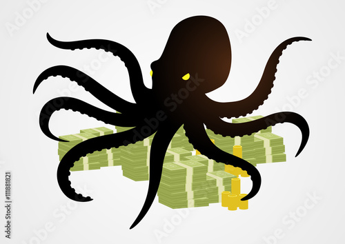 Octopus holding money with it's tentacles