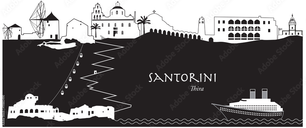 Vector illustration of the skyline cityscape of Santorini, Greece