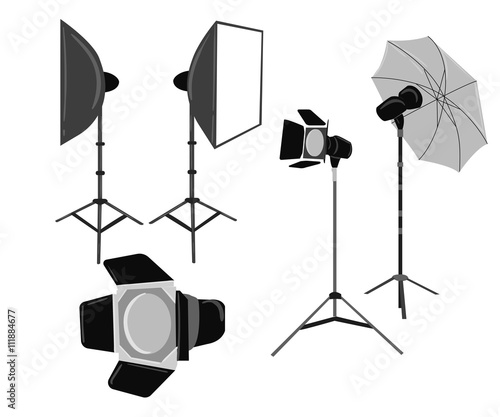 Illustration with photo studio equipment isolated on white