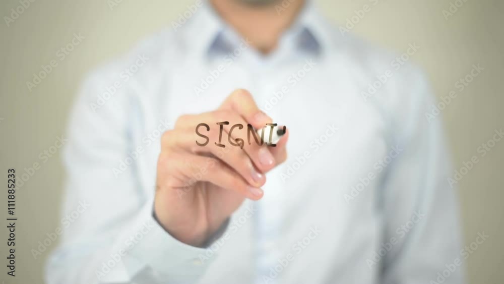 Signing The Contract, writing on transparent screen Signing The Contract, writing on transparent screen