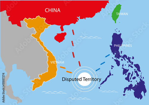 Disputed Territory within the area of The Philippines, China and Vietnam. Editable Clip Art.
