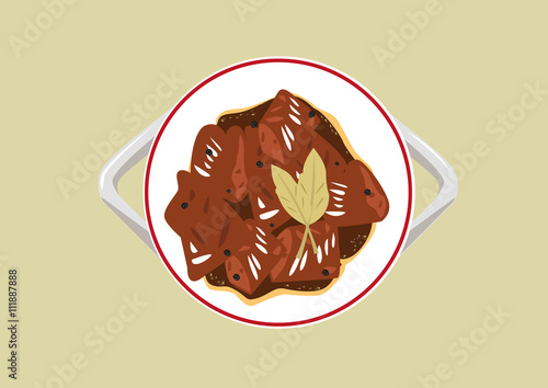 Popular Adobo dish of the Philippines cooked using mainly with vinegar and soy sauce. Editable Clip Art.
