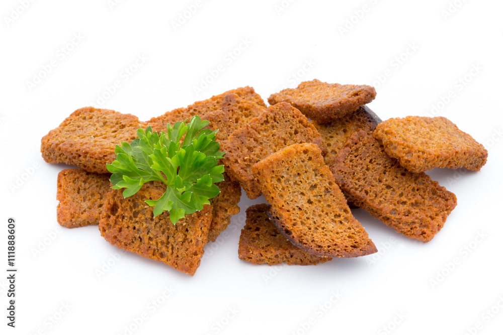 Bread croutons isolated on a white background. Bread croutons isolated on a white background.
