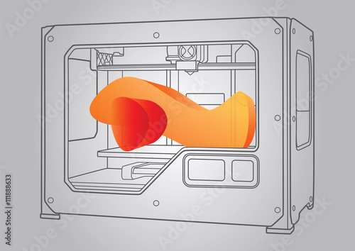 Illustration of the 3D printer, simple art for web and print design appealing for abstract theme.