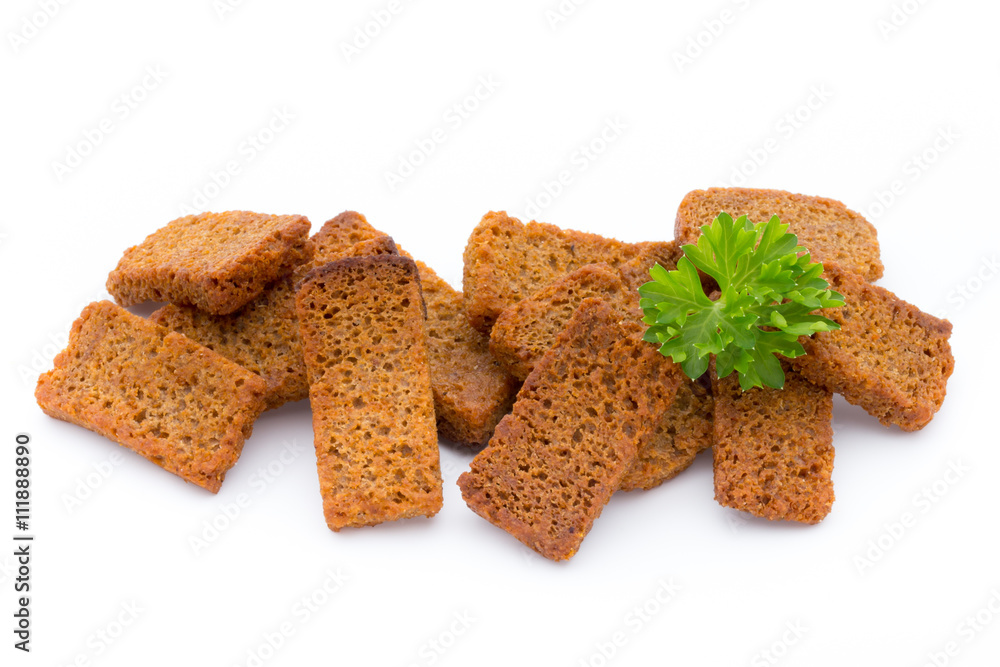Bread croutons isolated on a white background. Bread croutons isolated on a white background.