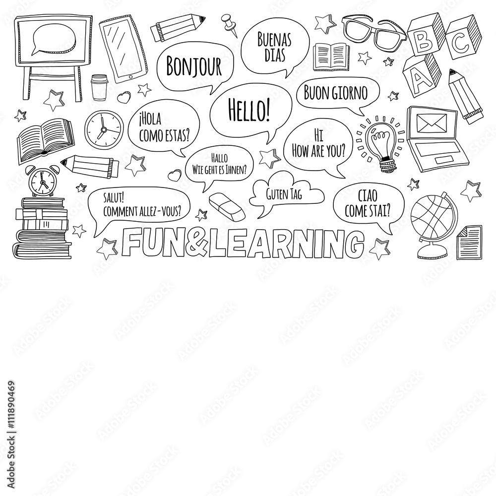 Language school Doodle vector set Language school Doodle vector set