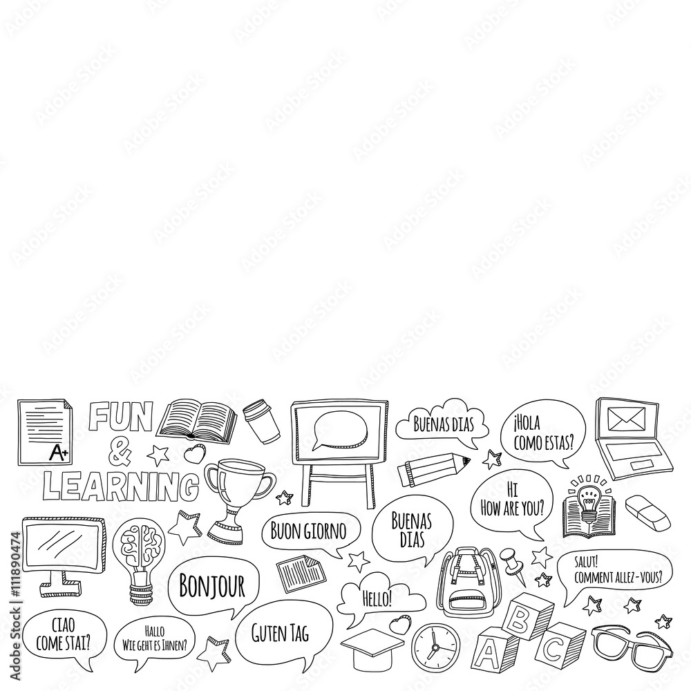 Language school Doodle vector set