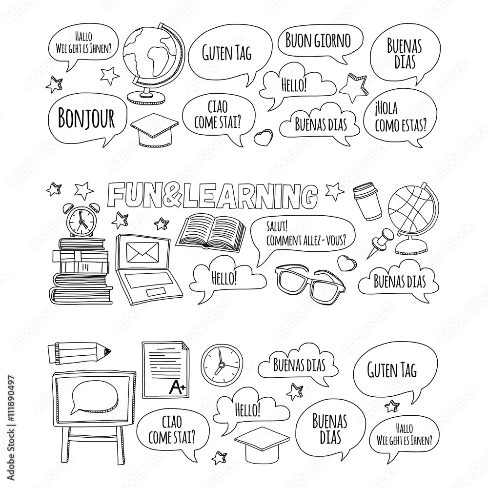 Language school Doodle vector set Language school Doodle vector set