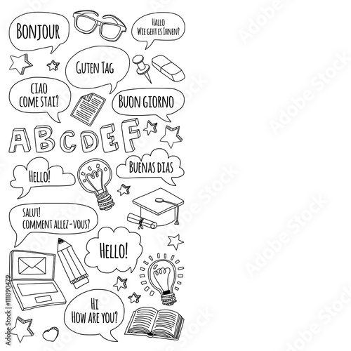 Language school Doodle vector set