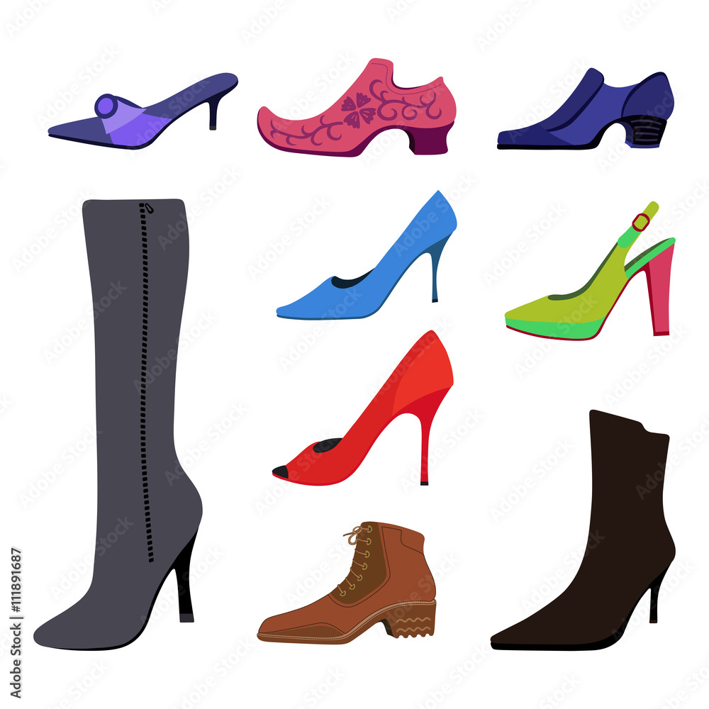 Colored flat lay man & women shoes set Colored flat lay man & women shoes set