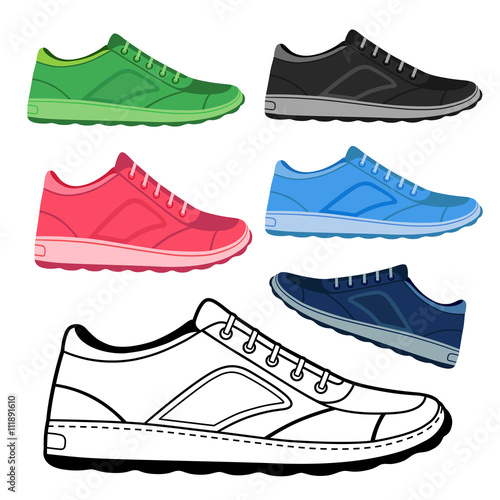 Black outlined & colored sneakers shoes set