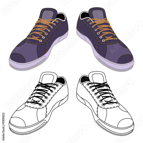 Black outlined & colored sneakers shoes pair