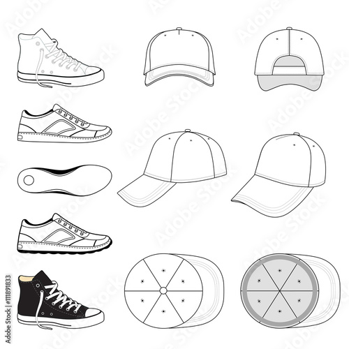 Colored outlined sneakers & baseball cap set
