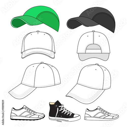 Colored outlined sneakers & baseball cap set
