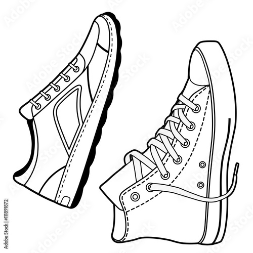 Pair right black outlined sneakers shoes