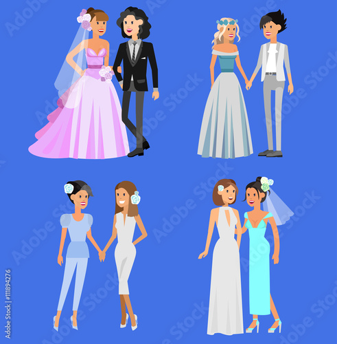 Nontraditional family. Happy cute wedding gay and lesbian