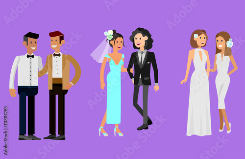 Nontraditional family. Happy cute wedding gay and lesbian