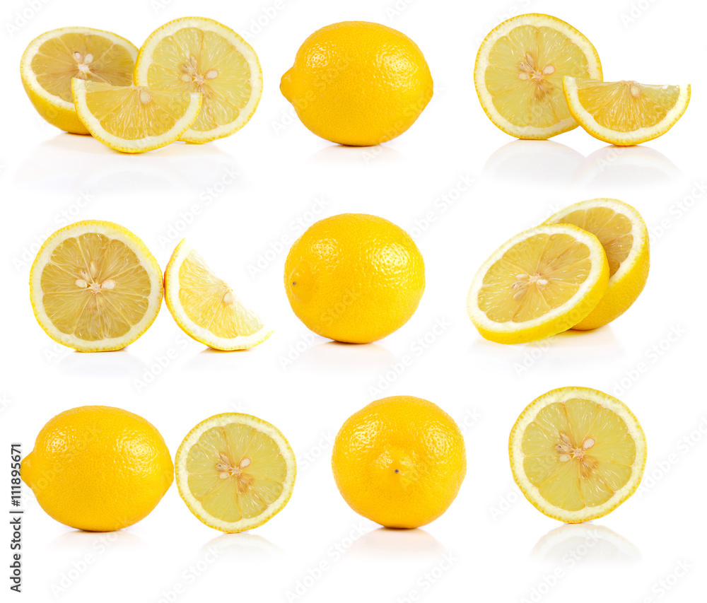 fresh lemons isolated on white background.