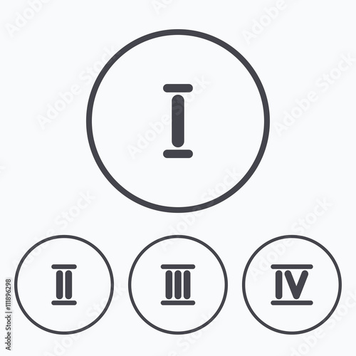 Roman numeral icons. Number one, two, three.