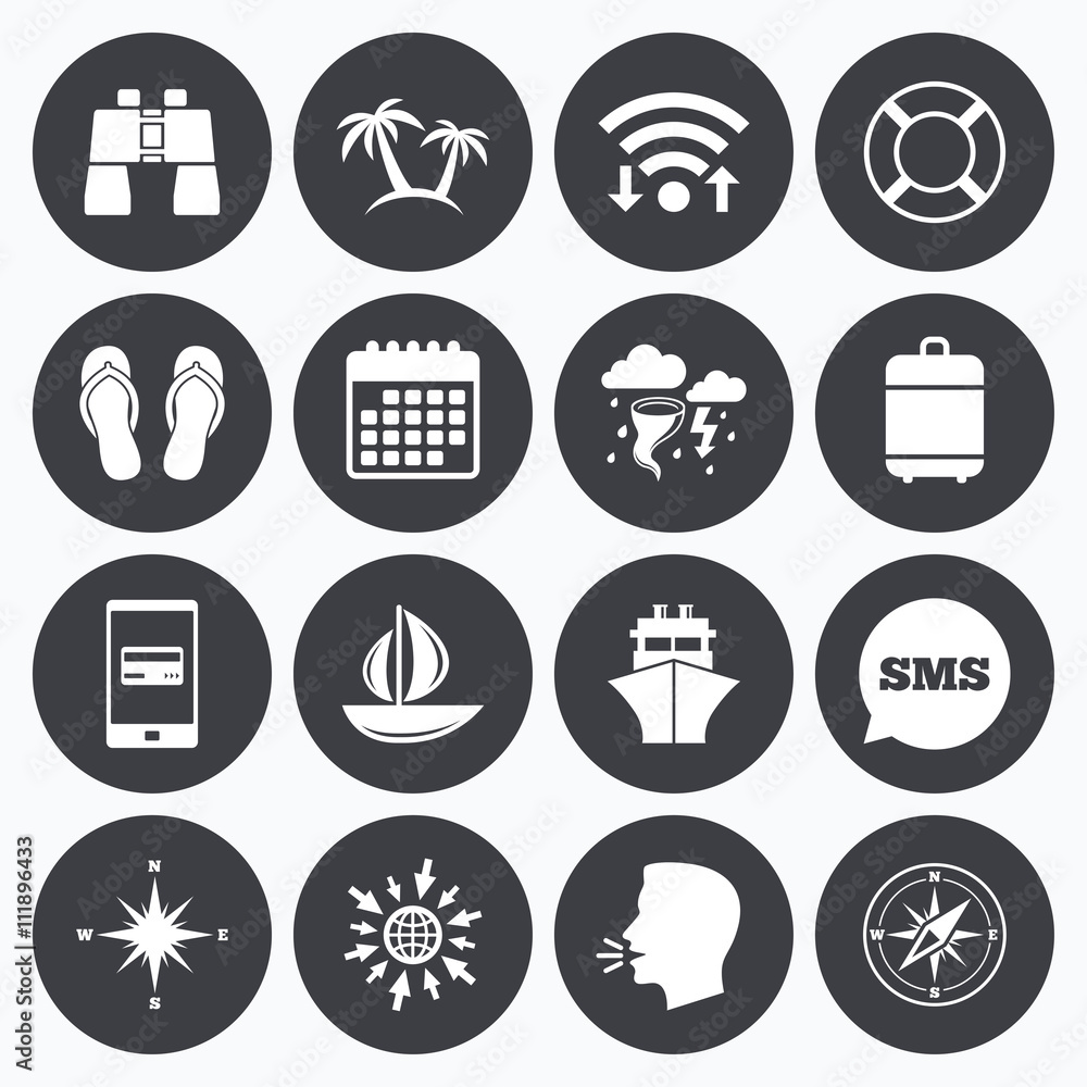 Cruise trip, ship and yacht icons. Travel signs. Cruise trip, ship and yacht icons. Travel signs.