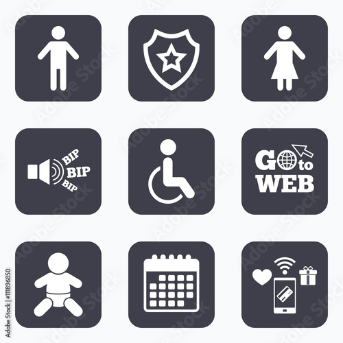 WC toilet icons. Human male or female signs.