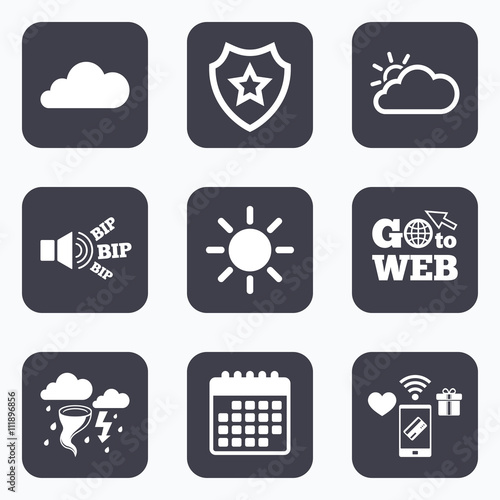 Weather icons. Cloud and sun. Storm symbol.