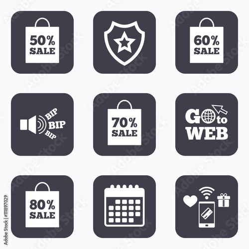 Sale bag tag icons. Discount symbols.