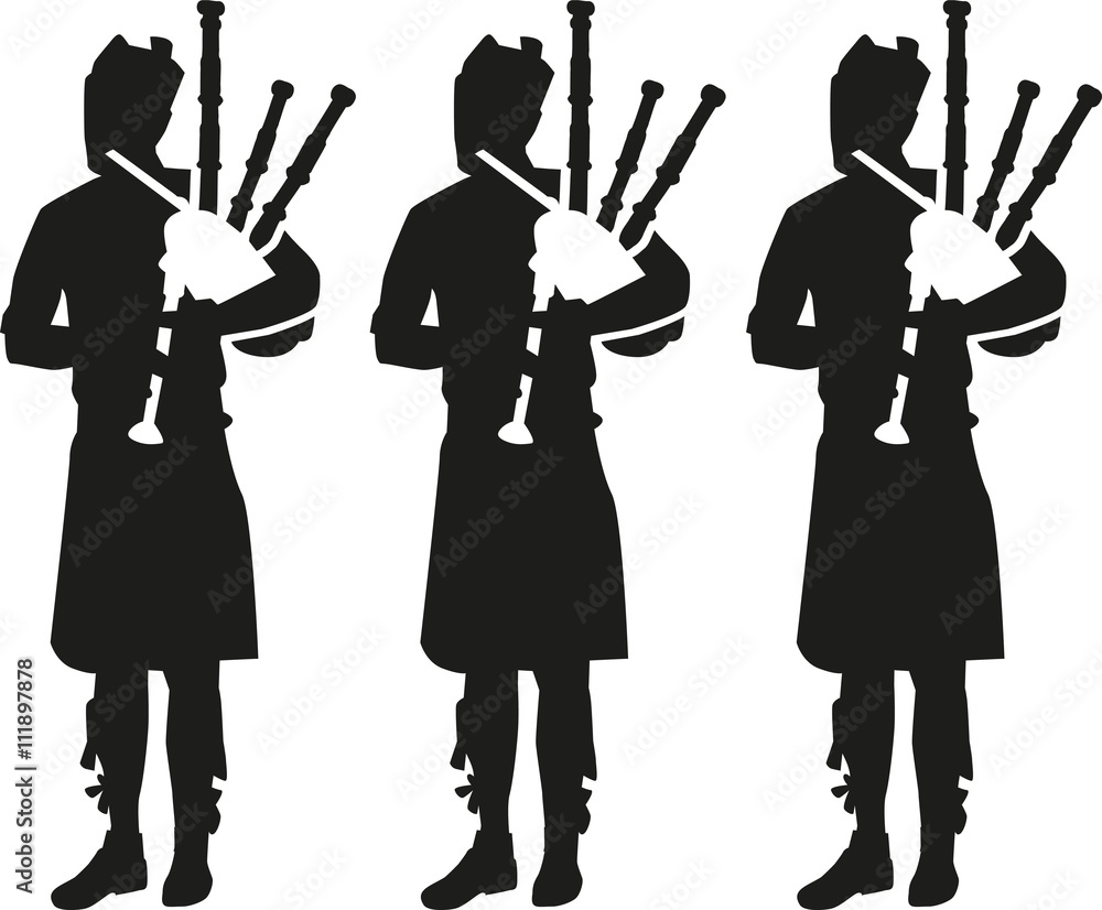 Three Bagpipe player silhouettes Three Bagpipe player silhouettes