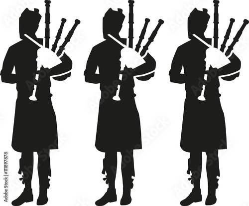 Three Bagpipe player silhouettes