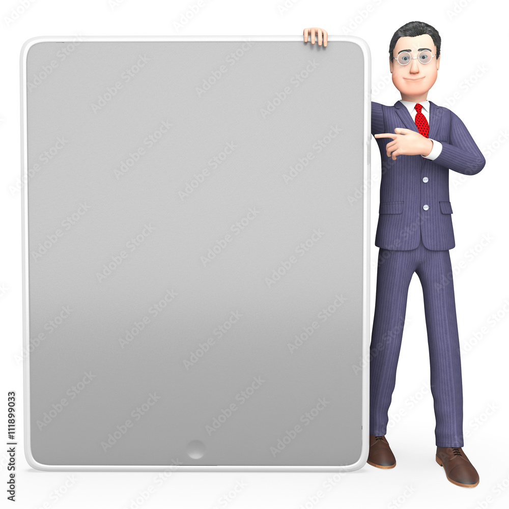 Businessman Character Means Copy Space And Board 3d Rendering Businessman Character Means Copy Space And Board 3d Rendering