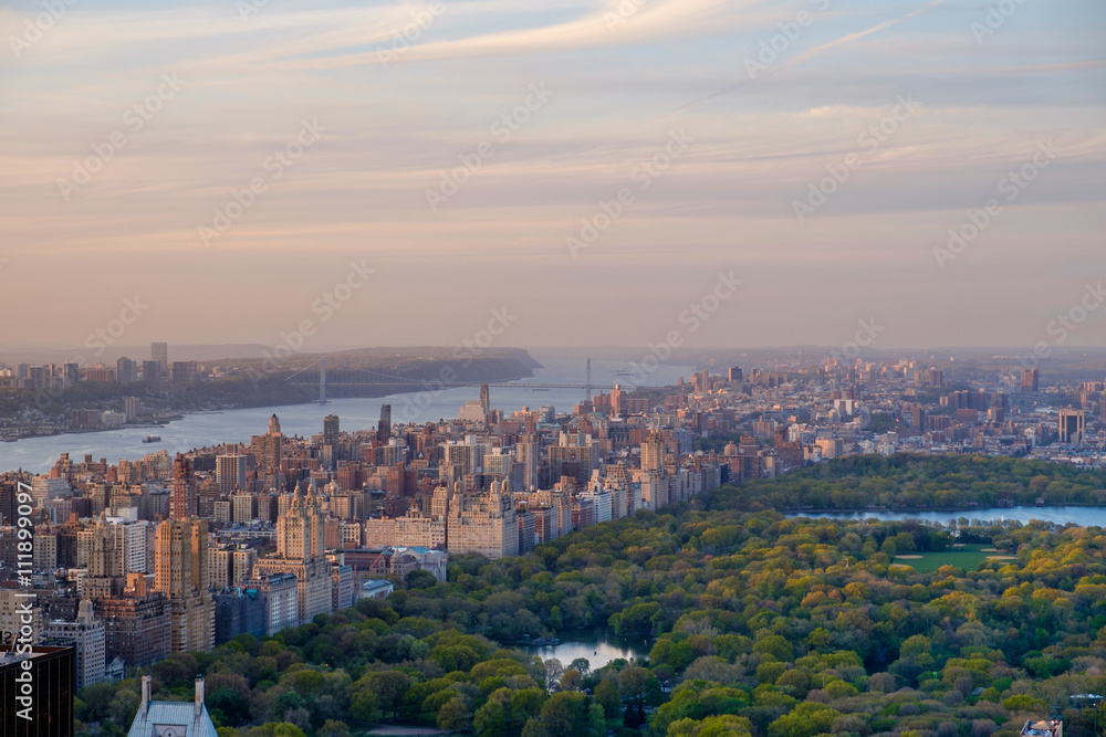 View of Central Park and Northern Manhattan Island from up on hi