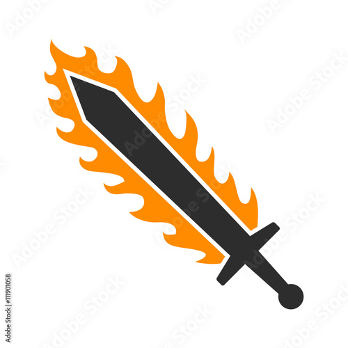 Flame sword or sword on fire flat icon for games and websites