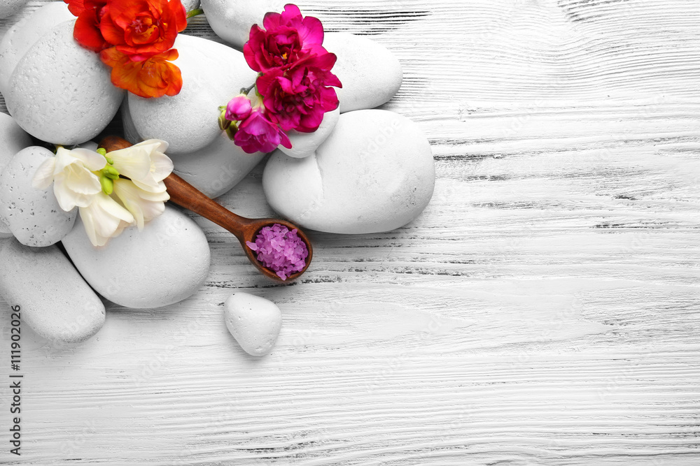 Spa composition on white wooden background Spa composition on white wooden background