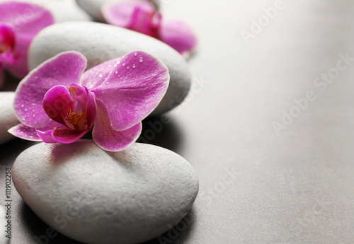 Spa stones and orchids  closeup