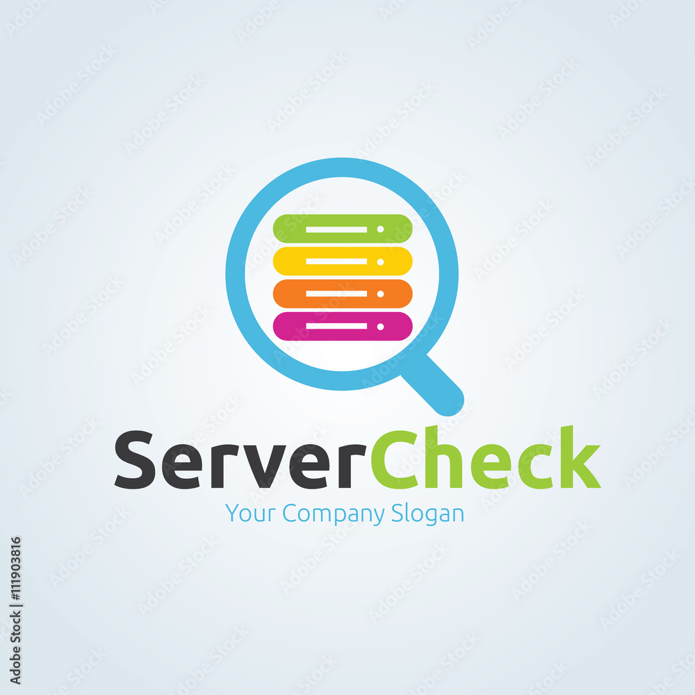 Server check vector logo template. Server check vector logo template.