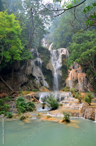 Fototapeta Naklejka Na Ścianę i Meble -  Motion of water at Kuang Si Falls