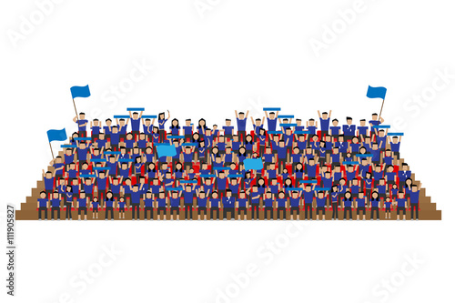 team supporter on stadium seats stand blue shirts