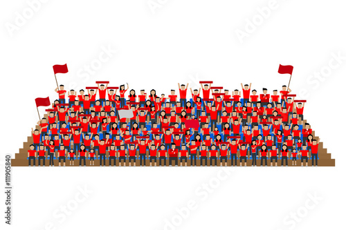 team supporter on stadium seats stand red shirts
