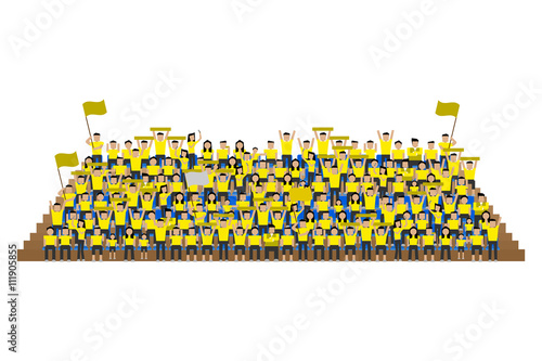 team supporter on stadium seats stand yellow shirts