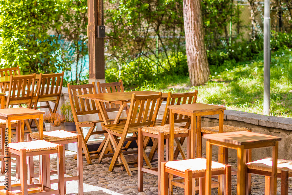 wooden  chairs and tables